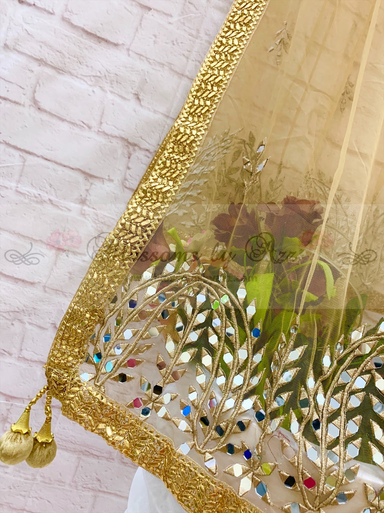 Mirror Work Net Dupatta - Design 02 - Blossoms by Azz