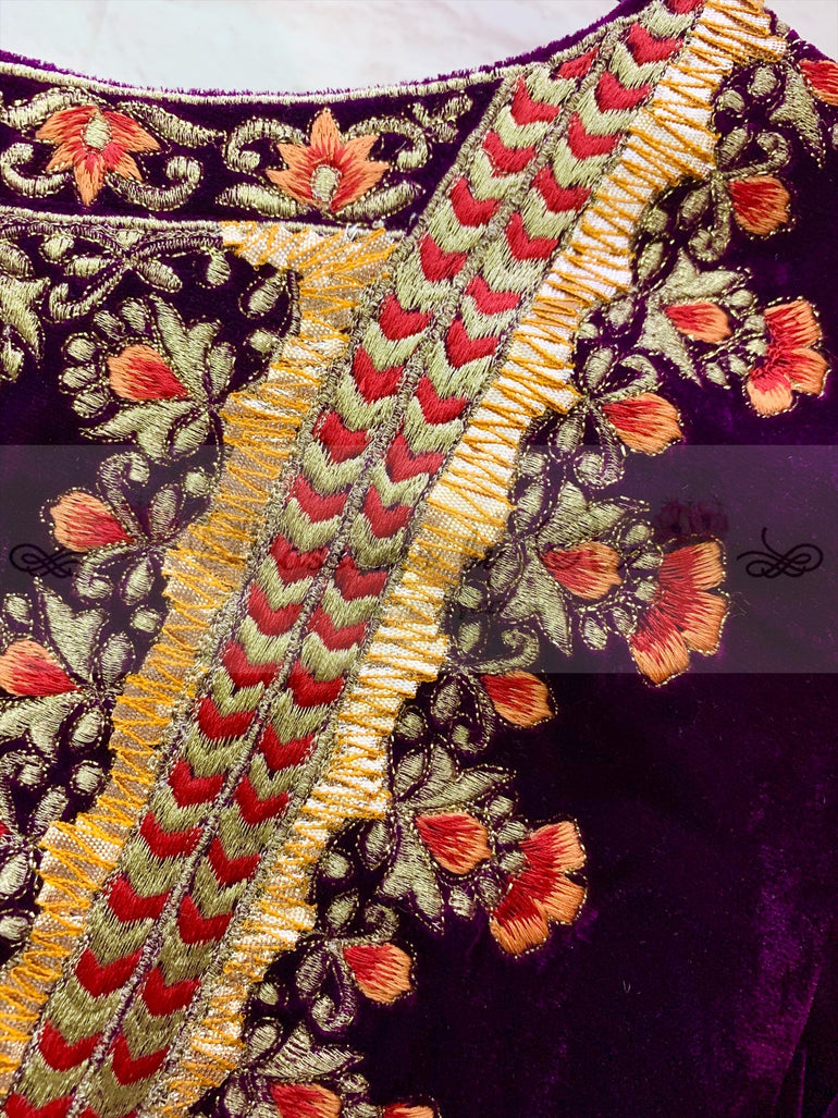 Embroidered Velvet Peplum with Gharara Outfit - Blossoms by Azz