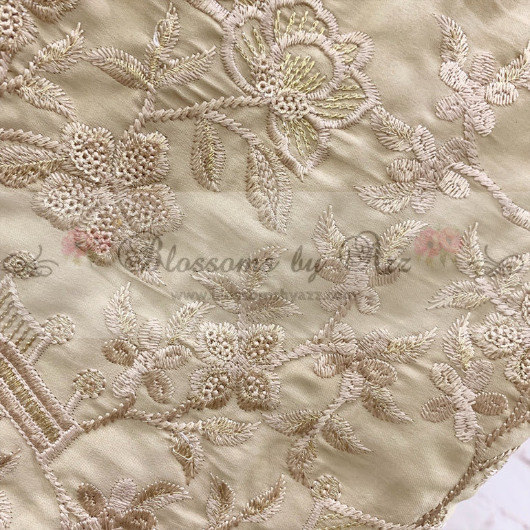 Straight Pants - Golden- Embroidered Silk - Blossoms by Azz