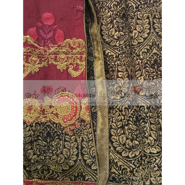 Maroon And Black Embroidered Kurta - Blossoms by Azz