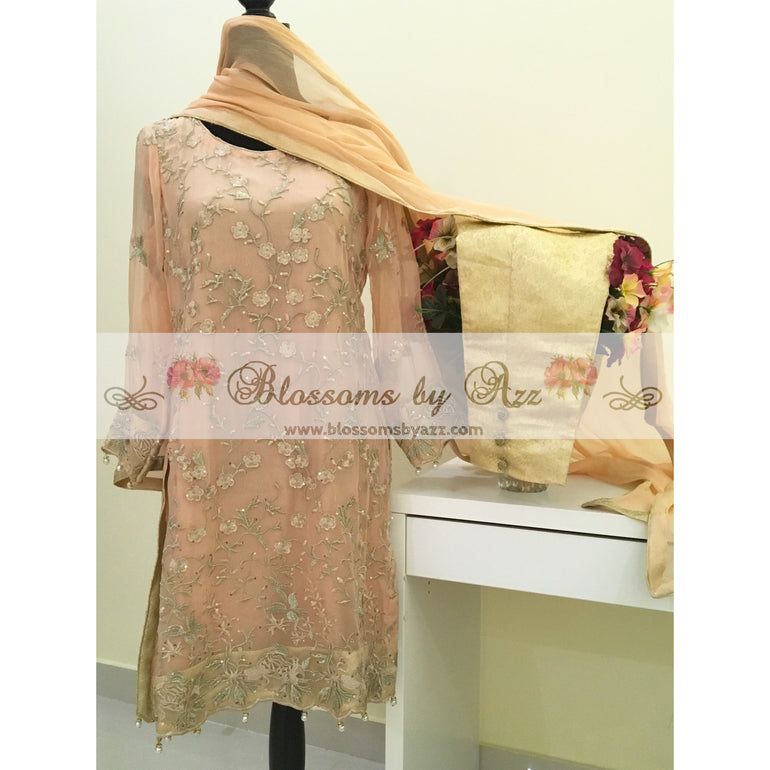 Peach Embroidered Chiffon Suit - Blossoms by Azz