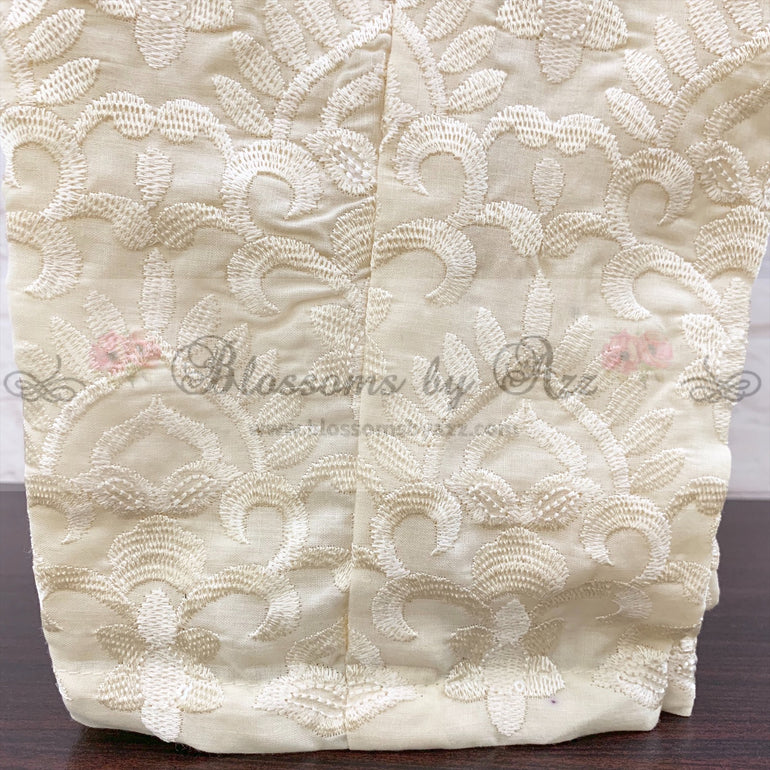 Straight Pants - Cream - Embroidered Cotton - Blossoms by Azz