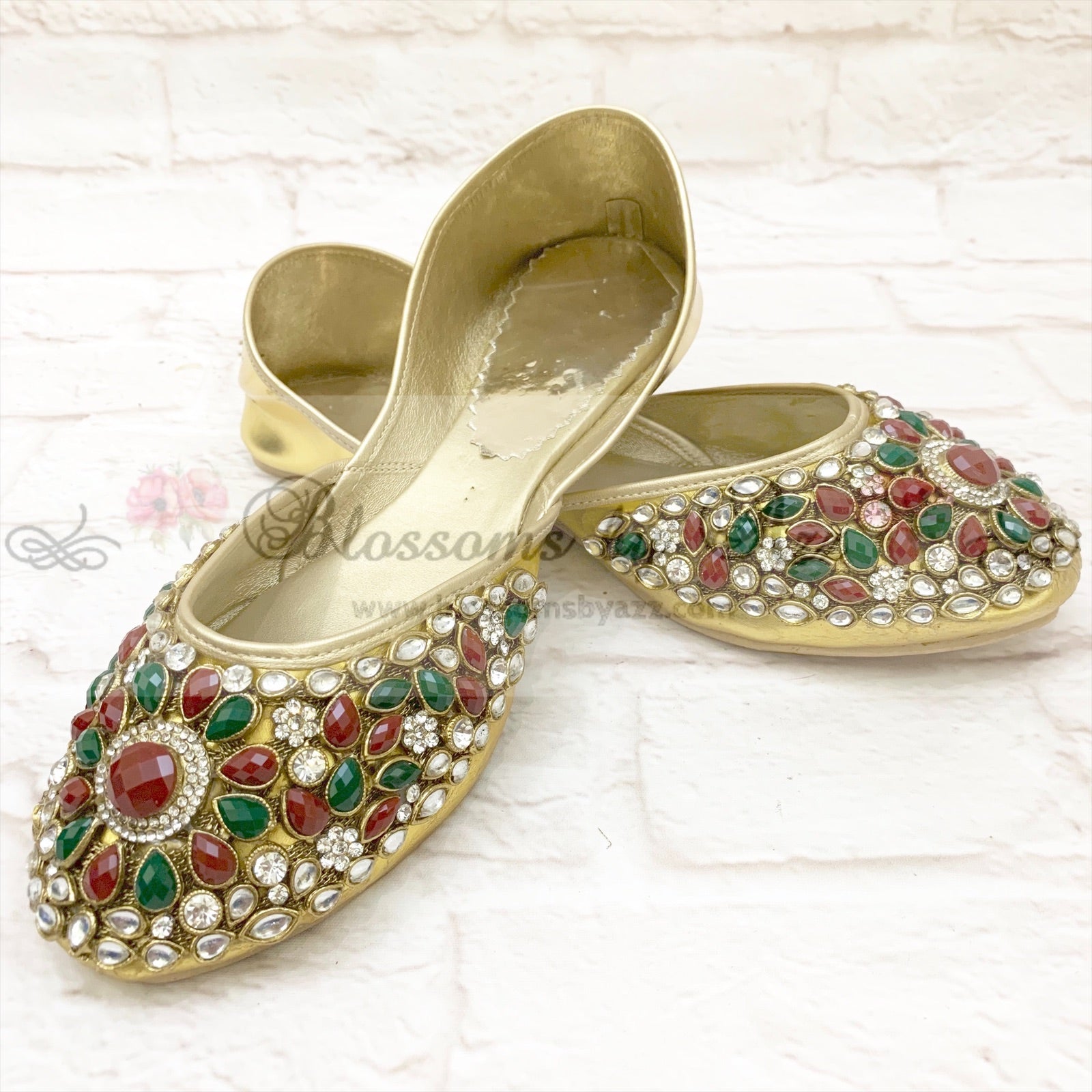 Stone Pumps (Khussa) - 003- Red & Green - Blossoms by Azz