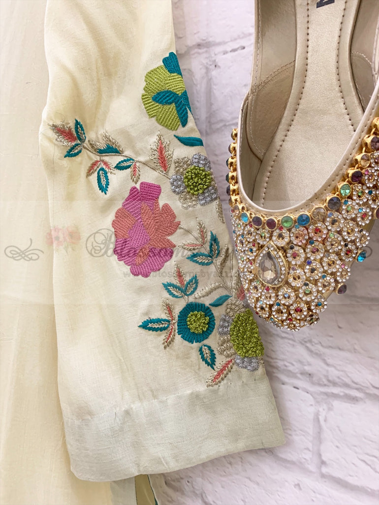 Lemon Cotton Silk Kurti With Zari & Thread Work - Blossoms by Azz