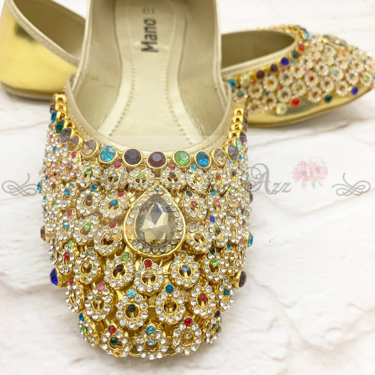 Stone Pumps (Khussa) - 010- Multi Color - Blossoms by Azz