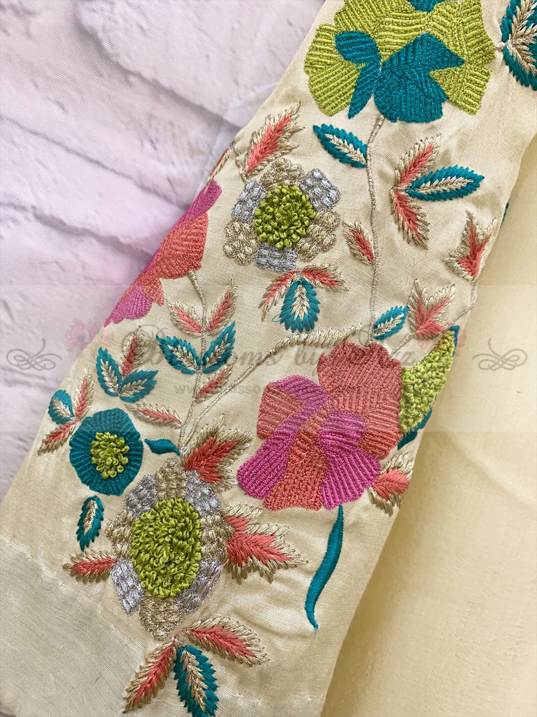 Lemon Cotton Silk Kurti With Zari & Thread Work - Blossoms by Azz