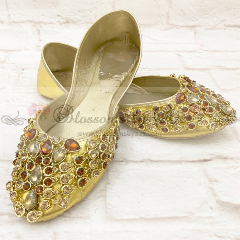 Stone Pumps (Khussa) - 002- Rust & Gold - Blossoms by Azz