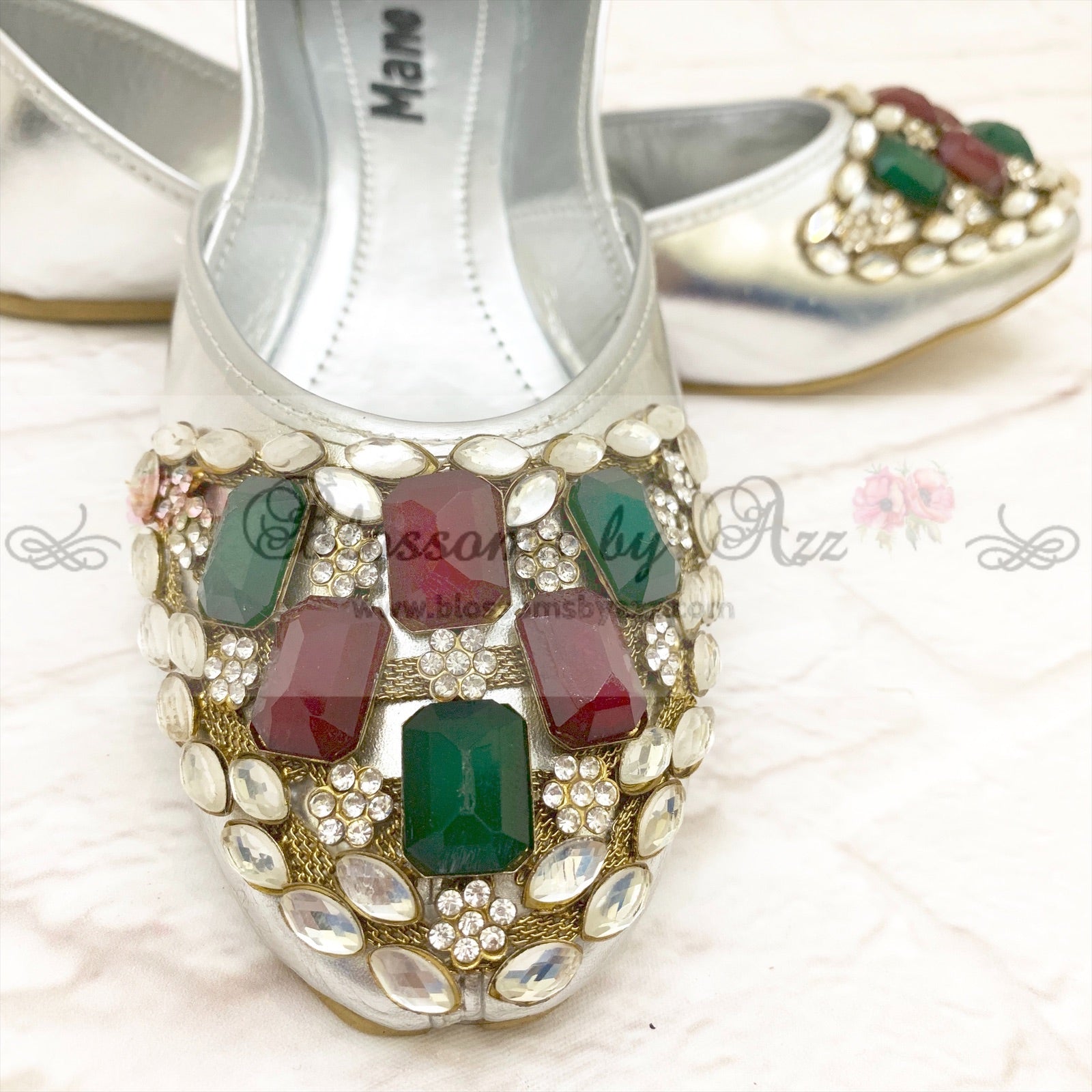 Stone Pumps (Khussa) - 008- Silver - Blossoms by Azz