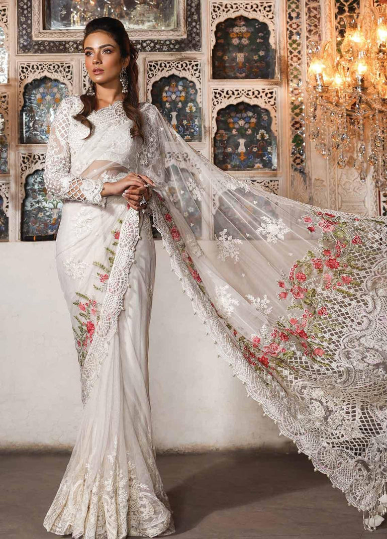 Maria B Embroidered Chiffon Stitched Saree MB19HE 1703 - Eid Collection - Blossoms by Azz