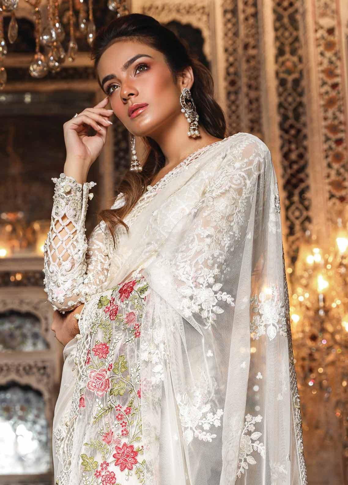 Maria B Embroidered Chiffon Stitched Saree MB19HE 1703 - Eid Collection - Blossoms by Azz
