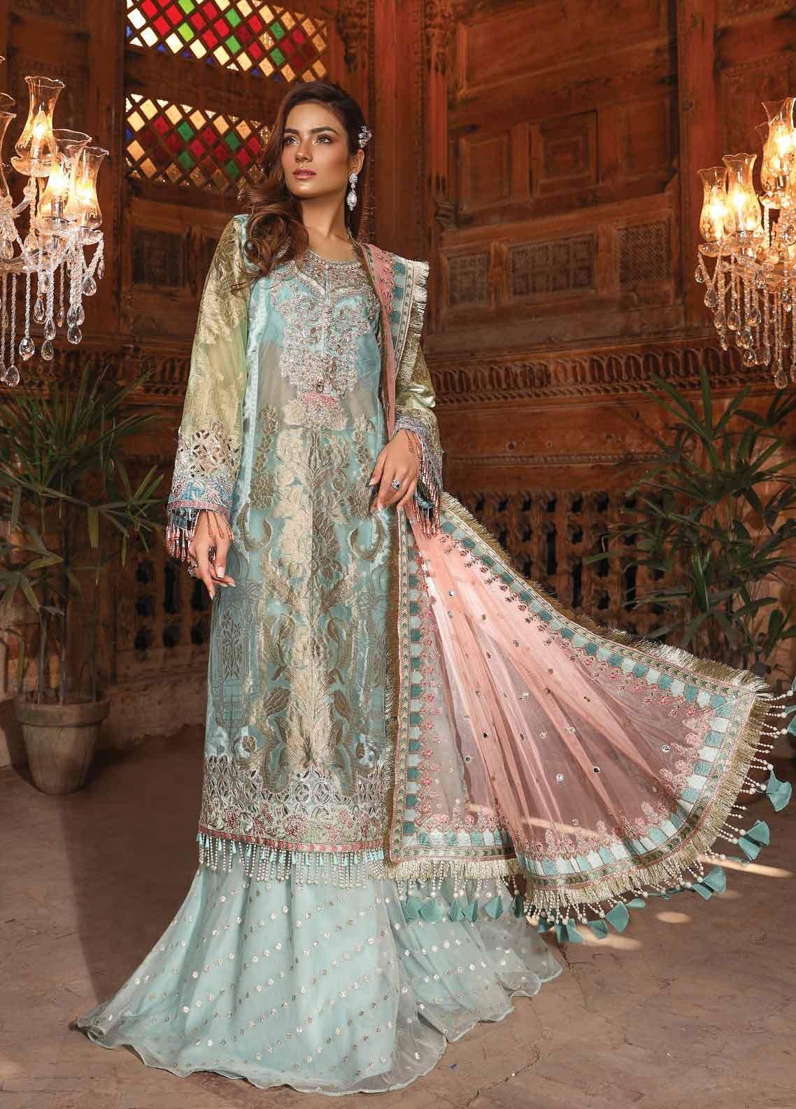 Maria B Embroidered Organza Stitched 3 Piece Suit MB19HE 1705 - Eid Collection - Blossoms by Azz