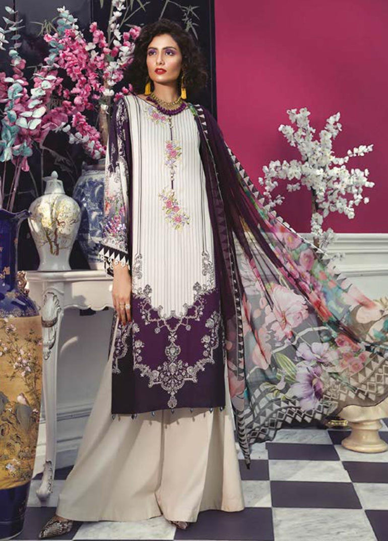 Maria B Embroidered Linen Stitched 2 Piece Suit MBP19WE 706 B - Winter Collection - Blossoms by Azz